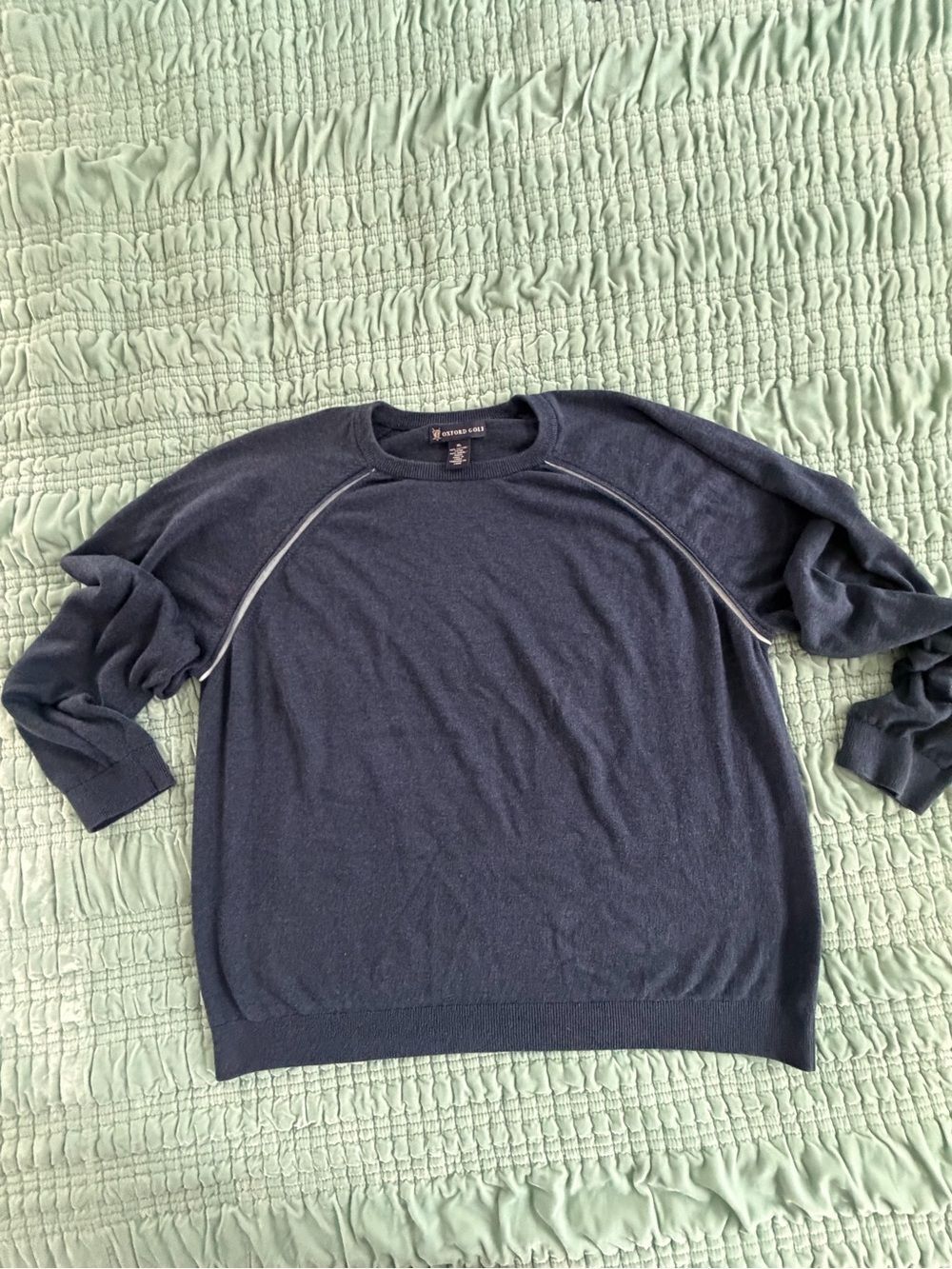 Oxford Golf Crewneck Sweater in Navy with Contrast Raglan Trim-XL